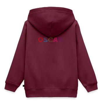 Oscar-Buchstabenname - Kinder Premium Organic Hoodie - Burgunderrot - Hinten - AI Model Kid Female (0cm)
