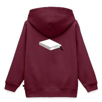 Buch - Kinder Premium Organic Hoodie - Burgunderrot - Hinten - AI Model Kid Female (0cm)
