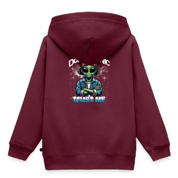 Don`t Panic Trust Me Alien - Kinder Premium Organic Hoodie - Burgunderrot - Hinten - AI Model Kid Female (0cm)