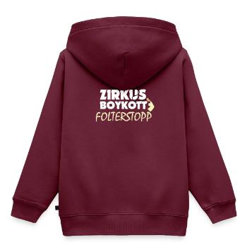 Zirkus-Boykott: Folterstopp - Shirt gegen Zirkus - Kinder Premium Organic Hoodie - Burgunderrot - Hinten - AI Model Kid Female (0cm)