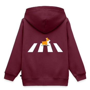 Corgi Hund geht über Zebrastreifen - Kinder Premium Organic Hoodie - Burgunderrot - Hinten - AI Model Kid Female (0cm)