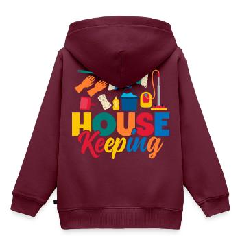 Housekeeping Materials - Kinder Premium Organic Hoodie - Burgunderrot - Hinten - AI Model Kid Female (0cm)