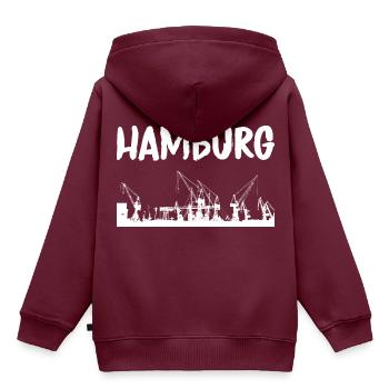 Hamburg - Kinder Premium Organic Hoodie - Burgunderrot - Hinten - AI Model Kid Female (0cm)