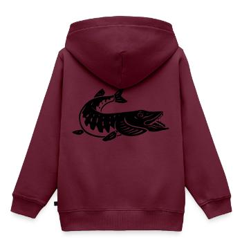 LetzterWurf Hecht Angeln - Kinder Premium Organic Hoodie - Burgunderrot - Hinten - AI Model Kid Female (0cm)