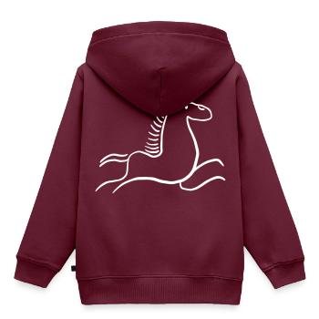 Wilder Gaul als Höhlenmalerei in der Steinzeit - Kinder Premium Organic Hoodie - Burgunderrot - Hinten - AI Model Kid Female (0cm)