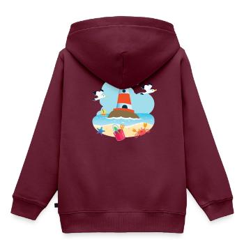 Leuchtturm Strand - Kinder Premium Organic Hoodie - Burgunderrot - Hinten - AI Model Kid Female (0cm)