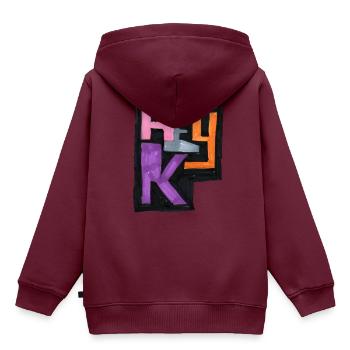 hey K Logo - Kinder Premium Organic Hoodie - Burgunderrot - Hinten - AI Model Kid Female (0cm)
