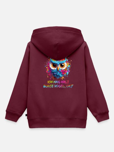 LUSTIGE BUNTE EULE - Kinder Premium Organic Hoodie - Burgunderrot