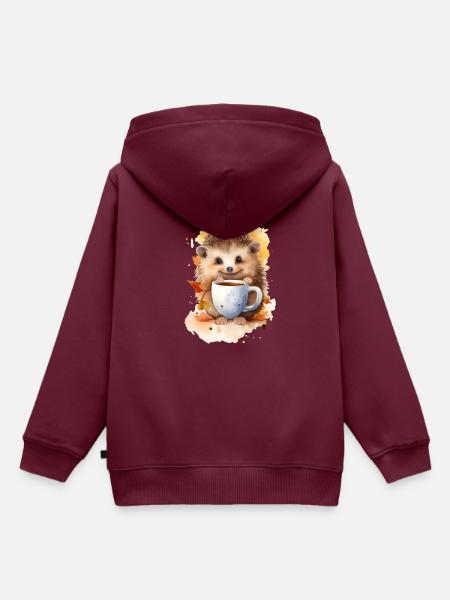 Igel mit Kaffee -Aquarellstil - Kinder Premium Organic Hoodie - Burgunderrot