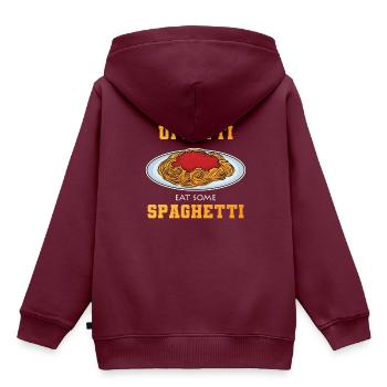 Spaghetti Lustig - Kinder Premium Organic Hoodie - Burgunderrot - Hinten - AI Model Kid Female (0cm)