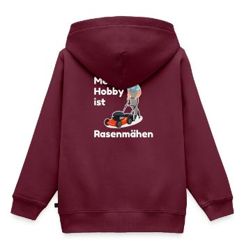 Mein Hobby Rasenmähen - Kinder Premium Organic Hoodie - Burgunderrot - Hinten - AI Model Kid Female (0cm)