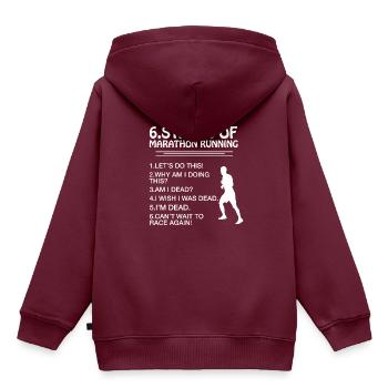 Marathon Lustig - Kinder Premium Organic Hoodie - Burgunderrot - Hinten - AI Model Kid Female (0cm)