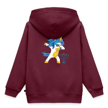 Rainbow Unicorn Jew Menorah Happy Hanukkah - Kinder Premium Organic Hoodie - Burgunderrot - Hinten - AI Model Kid Female (0cm)