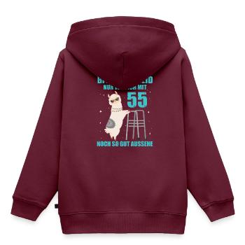 55. Geburtstag Geschenk Lama Alpaka Kein Neid - Kinder Premium Organic Hoodie - Burgunderrot - Hinten - AI Model Kid Female (0cm)