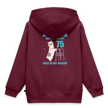 75. Geburtstag Geschenk Lama Alpaka Kein Neid - Kinder Premium Organic Hoodie - Burgunderrot - Hinten - AI Model Kid Female (0cm)