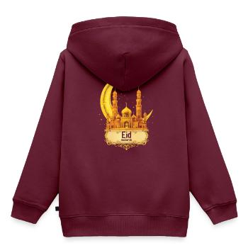 Eid Mubarak Feierliche Moschee mit Halbmond - Kinder Premium Organic Hoodie - Burgunderrot - Hinten - AI Model Kid Female (0cm)
