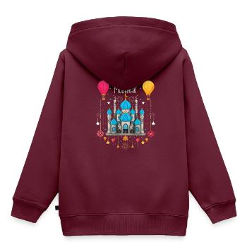 Eid Mubarak Feierliche Moschee und Heißluftballons - Kinder Premium Organic Hoodie - Burgunderrot - Hinten - AI Model Kid Female (0cm)