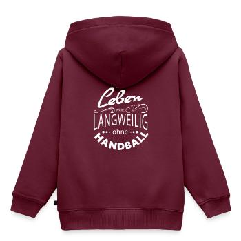 Leben wär langweilig ohne Handball Spruchshirt WM - Kinder Premium Organic Hoodie - Burgunderrot - Hinten - AI Model Kid Female (0cm)