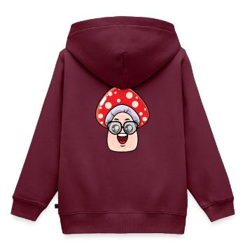 Aussenseiter-Pilz-Cartoon - Kinder Premium Organic Hoodie - Burgunderrot - Hinten - AI Model Kid Female (0cm)