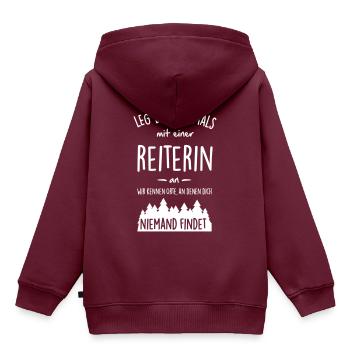 Reiterin - Kinder Premium Organic Hoodie - Burgunderrot - Hinten - AI Model Kid Female (0cm)