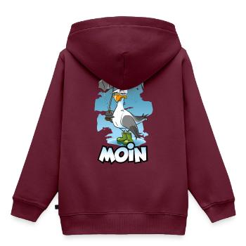 Möwe mit Regenschirm und Gummistiefel - Moin - Kinder Premium Organic Hoodie - Burgunderrot - Hinten - AI Model Kid Female (0cm)