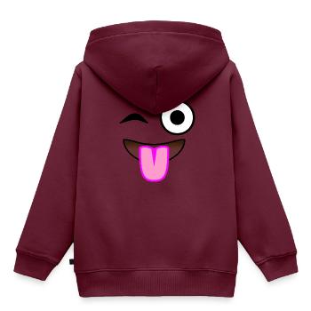 Frech lustig zwinkerndes zungezeigendes Gesicht - Kinder Premium Organic Hoodie - Burgunderrot - Hinten - AI Model Kid Female (0cm)
