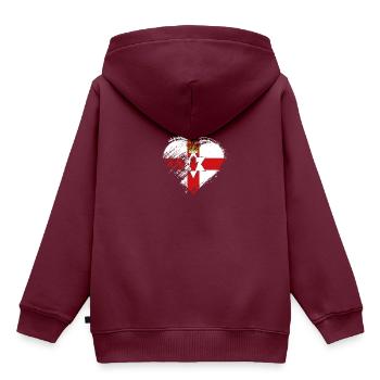 Grungy ich liebe Nordirland-Herz-Flagge - Kinder Premium Organic Hoodie - Burgunderrot - Hinten - AI Model Kid Female (0cm)