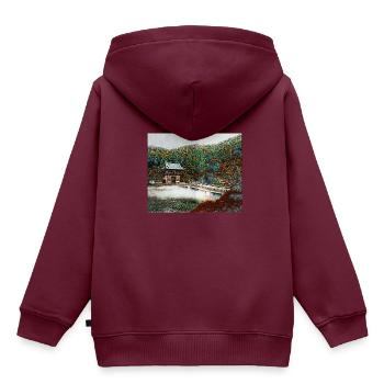 Tempel im Wald - Kinder Premium Organic Hoodie - Burgunderrot - Hinten - AI Model Kid Female (0cm)