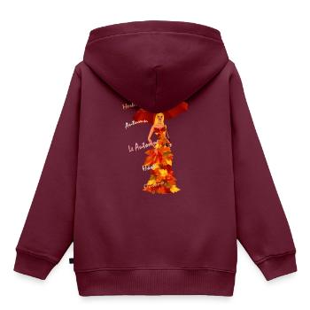 Herbst - Kinder Premium Organic Hoodie - Burgunderrot - Hinten - AI Model Kid Female (0cm)