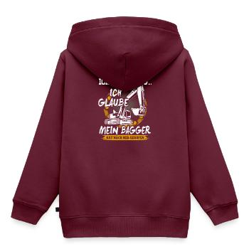 Bagger Baustelle Baumaschine Geschenk · muss weg - Kinder Premium Organic Hoodie - Burgunderrot - Hinten - AI Model Kid Female (0cm)