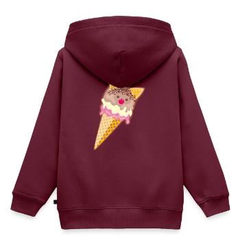 Katzen Eis - lecker Schoko Vanille Erdbeer Waffel - Kinder Premium Organic Hoodie - Burgunderrot - Hinten - AI Model Kid Female (0cm)
