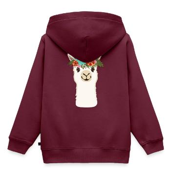 Alpaka mit Blumen - Kinder Premium Organic Hoodie - Burgunderrot - Hinten - AI Model Kid Female (0cm)