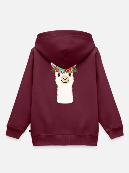 Alpaka mit Blumen - Kinder Premium Organic Hoodie - Burgunderrot