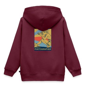 Fotograf - Kinder Premium Organic Hoodie - Burgunderrot - Hinten - AI Model Kid Female (0cm)