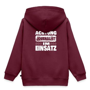 Achtung Journalist im Einsatz - Kinder Premium Organic Hoodie - Burgunderrot - Hinten - AI Model Kid Female (0cm)