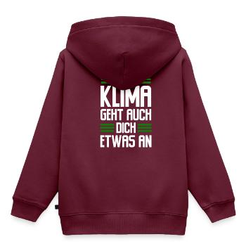 Klima geht dich was an! Klimawandel/Umwelt/Grün - Kinder Premium Organic Hoodie - Burgunderrot - Hinten - AI Model Kid Female (0cm)