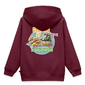 GrowingUpisforLosers - Kinder Premium Organic Hoodie - Burgunderrot - Hinten - AI Model Kid Female (0cm)