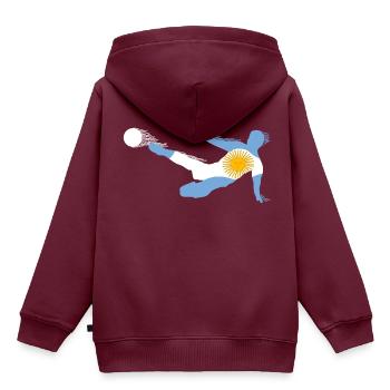 Fußballspieler in Flammen, Flagge Argentinien - Kinder Premium Organic Hoodie - Burgunderrot - Hinten - AI Model Kid Female (0cm)