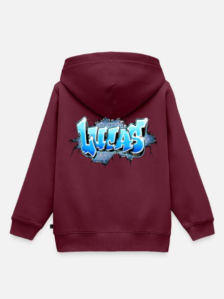 Lucas Graffiti Name - Kinder Premium Organic Hoodie - Burgunderrot