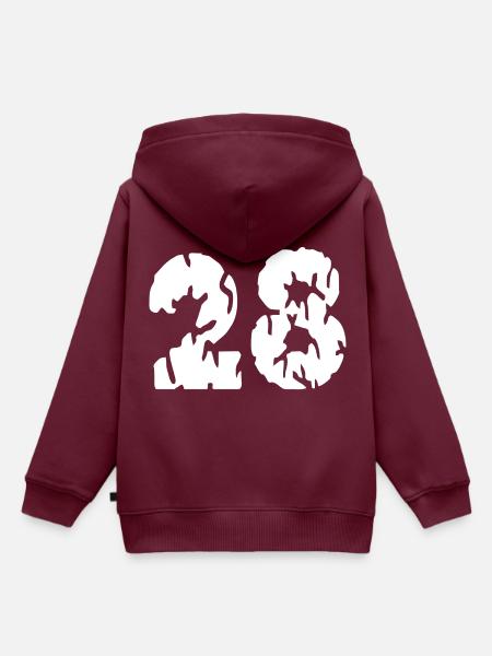 28 Zahl Trikot - Kinder Premium Organic Hoodie - Burgunderrot