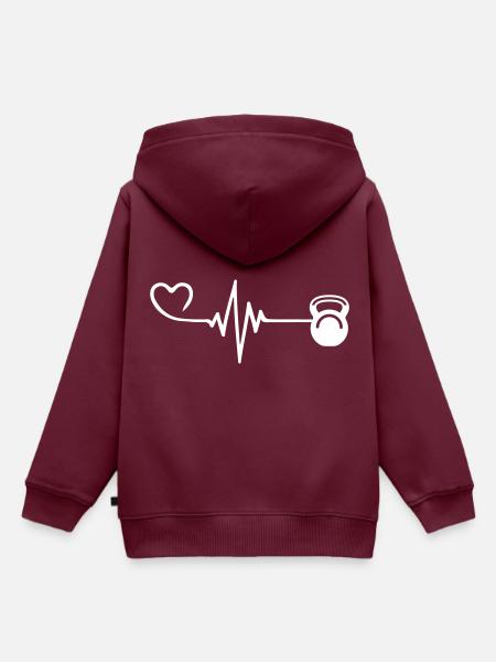 Hantel Herzschlag - Kinder Premium Organic Hoodie - Burgunderrot