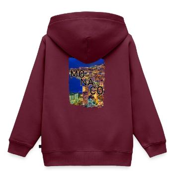 Monaco - Kinder Premium Organic Hoodie - Burgunderrot - Hinten - AI Model Kid Female (0cm)