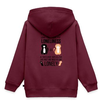 Eine Katze habe ich wegen der Einsamkeit adoptiert, eine zweite, weil - Kinder Premium Organic Hoodie - Burgunderrot - Hinten - AI Model Kid Female (0cm)