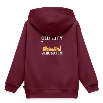 Jerusalem - Kinder Premium Organic Hoodie - Burgunderrot - Hinten - AI Model Kid Female (0cm)