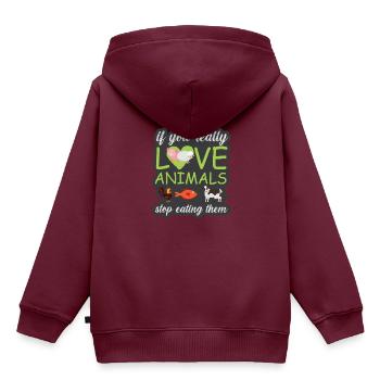 Vegan Fleischlos Tierlieb & Veganer - Kinder Premium Organic Hoodie - Burgunderrot - Hinten - AI Model Kid Female (0cm)