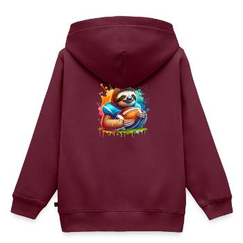 Coole Faultier Quarterback Sport Design - Kinder Premium Organic Hoodie - Burgunderrot - Hinten - AI Model Kid Female (0cm)