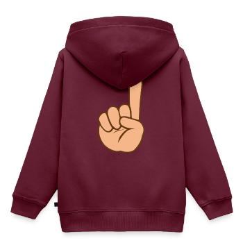 Hand Finger Up 2 | Colored - Kinder Premium Organic Hoodie - Burgunderrot - Hinten - AI Model Kid Female (0cm)