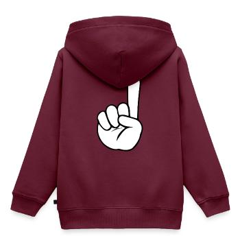 Hand Finger Up 2 | Black/White - Kinder Premium Organic Hoodie - Burgunderrot - Hinten - AI Model Kid Female (0cm)