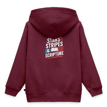 Stars, Stripes & Scripture - Lightblessed - - Kinder Premium Organic Hoodie - Burgunderrot - Hinten - AI Model Kid Female (0cm)