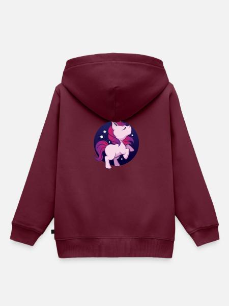 Träumendes Einhorn mit Sternenhimmel - Kinder Premium Organic Hoodie - Burgunderrot